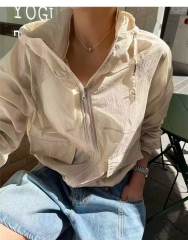 連帽防曬衣女短款2025夏新款韓系ins側抽繩防曬服外套