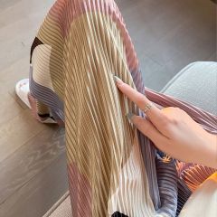 百褶褲 休閒闊腿褲女夏季新款寬鬆垂感高腰扎染拖地褲