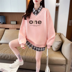 First shot of the real-time collar twill, thin top POLO collar plaid sweatshirt, women's long-sleeved jacket