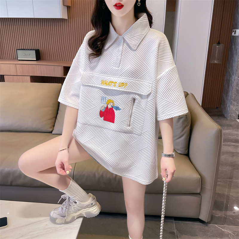 首發實拍純棉後包條質量OP領短袖t恤女寬鬆大碼上衣
