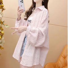 First release original fabric spring and summer 2025 new sunscreen clothes women's shirt hollow hot girl suit large size women's top