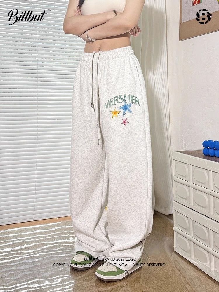 American retro drooping star graffiti sports sweatpants couple loose casual versatile straight wide-leg pants