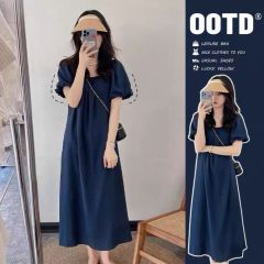 New summer 2025 French first love tea break dress for women puff sleeves loose slim high-end long skirt for women