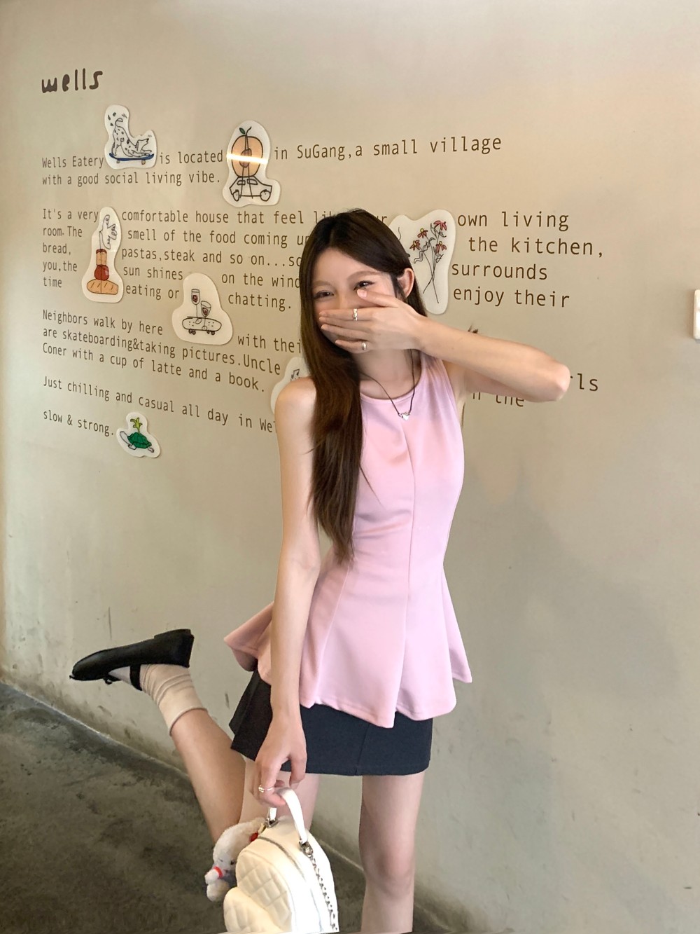 Real shot, niche slim backless strap short vest for women, summer pink top