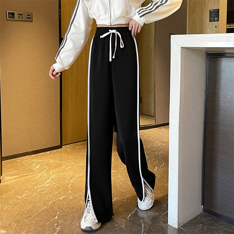 實拍燈芯絨薄款 春季新款寬鬆開叉闊腿休閒褲女