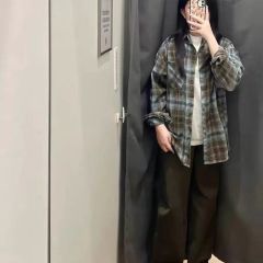 American retro plaid shirt for women 2025 new spring and autumn thin design niche loose long-sleeved shirt jacket