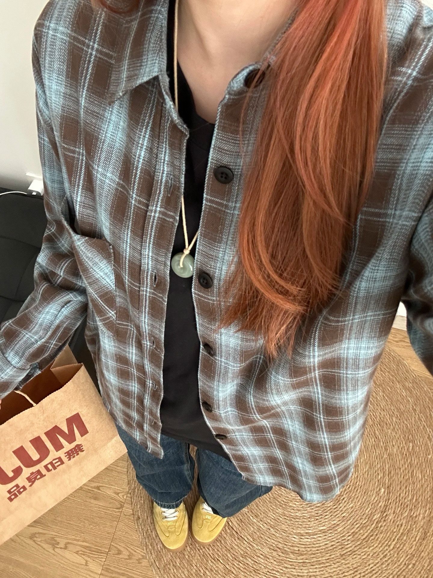 Retro plaid long-sleeved shirt for women in spring and summer loose lazy style design casual shirt jacket