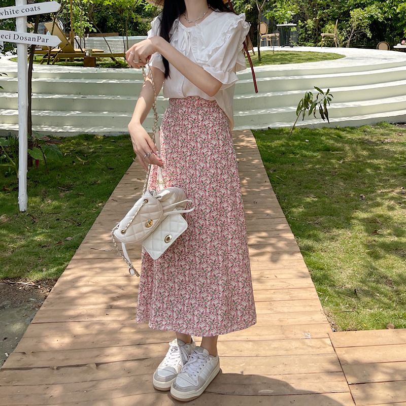 港味碎花半身裙女夏季2025新款溫柔仙女裙垂感顯瘦印花直筒裙
