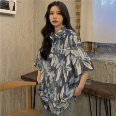 Real shot of 100% polyester fiber Hong Kong flavor national trend retro tie dye shirt short-sleeved women's summer