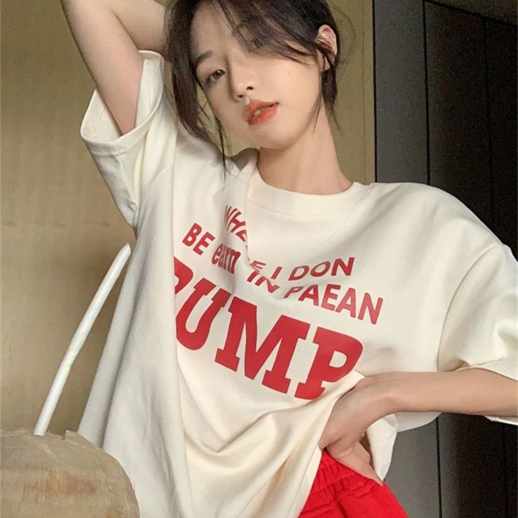 原版足碼外貿韓版新款夏季短袖T恤女韓版寬鬆慵懶原宿上衣chic港