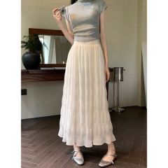 Summer Chiffon White Skirt for Women, 2025 Spring/Summer New Design&mdash;Short Stature-Friendly A-Line Pleated Long Skirt That Flatters the Hips