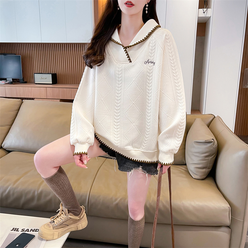 Real shot original jacquard fake two-piece large-size women's spring and autumn thin long-sleeved sweatshirt women's loose design top
