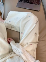 , three-dimensional waist #2025 spring new lace spliced ​​puppy printed straight-tune casual pants wide-leg pants