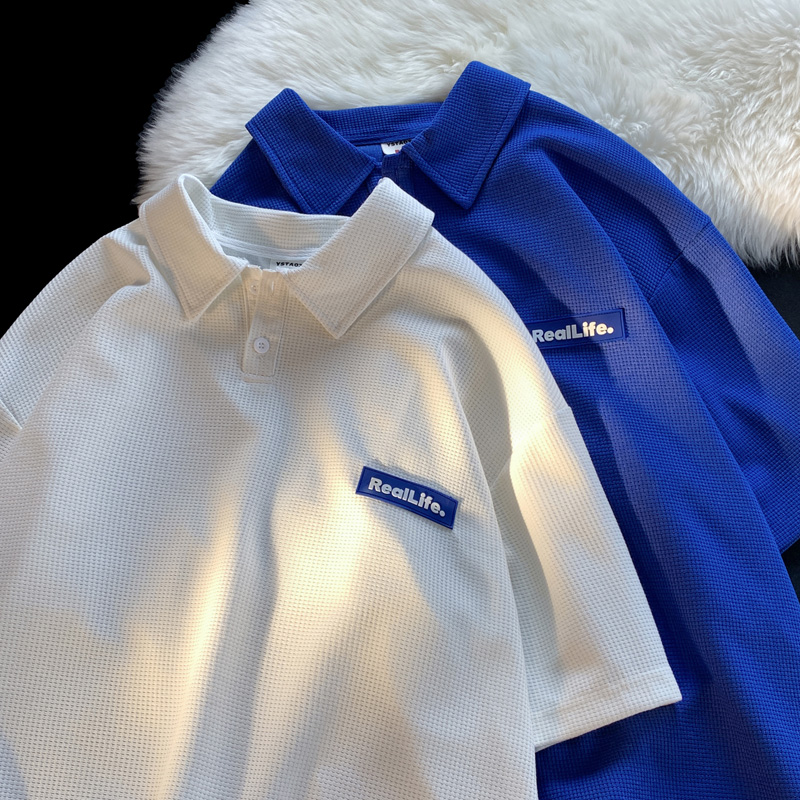 Official photo 65 Waffle trendy brand internet celebrity Klein blue street frying T-shirt Polo shirt for men and women