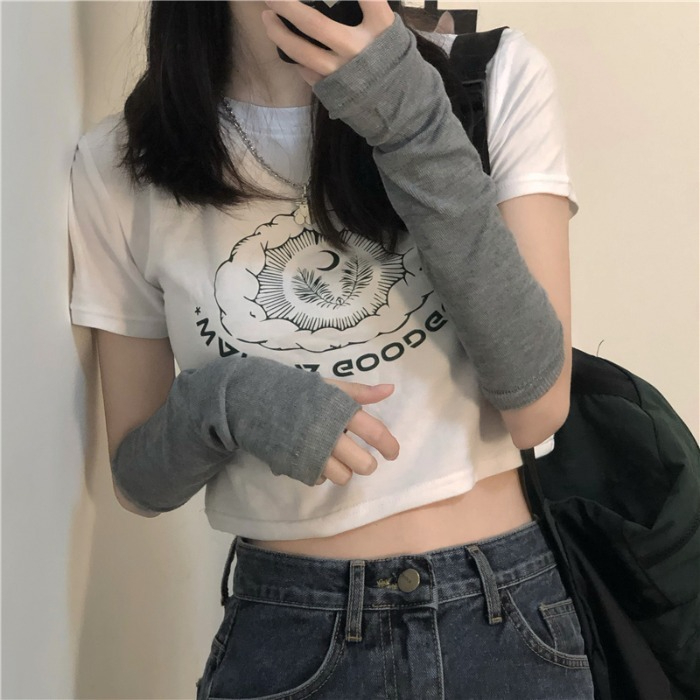 外貿韓版鹽系短袖T恤女夏季新款日系修身短款露臍港味辣妹上衣ins