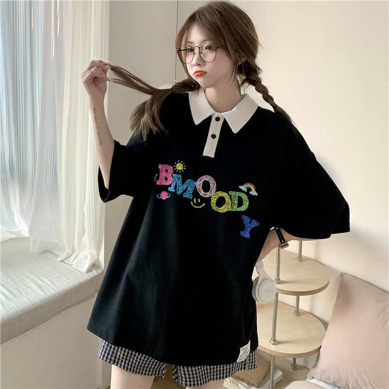 Real shot 6535 cotton Korean style fashion personality college style Polo shirt short-sleeved women's T-shirt fashionable