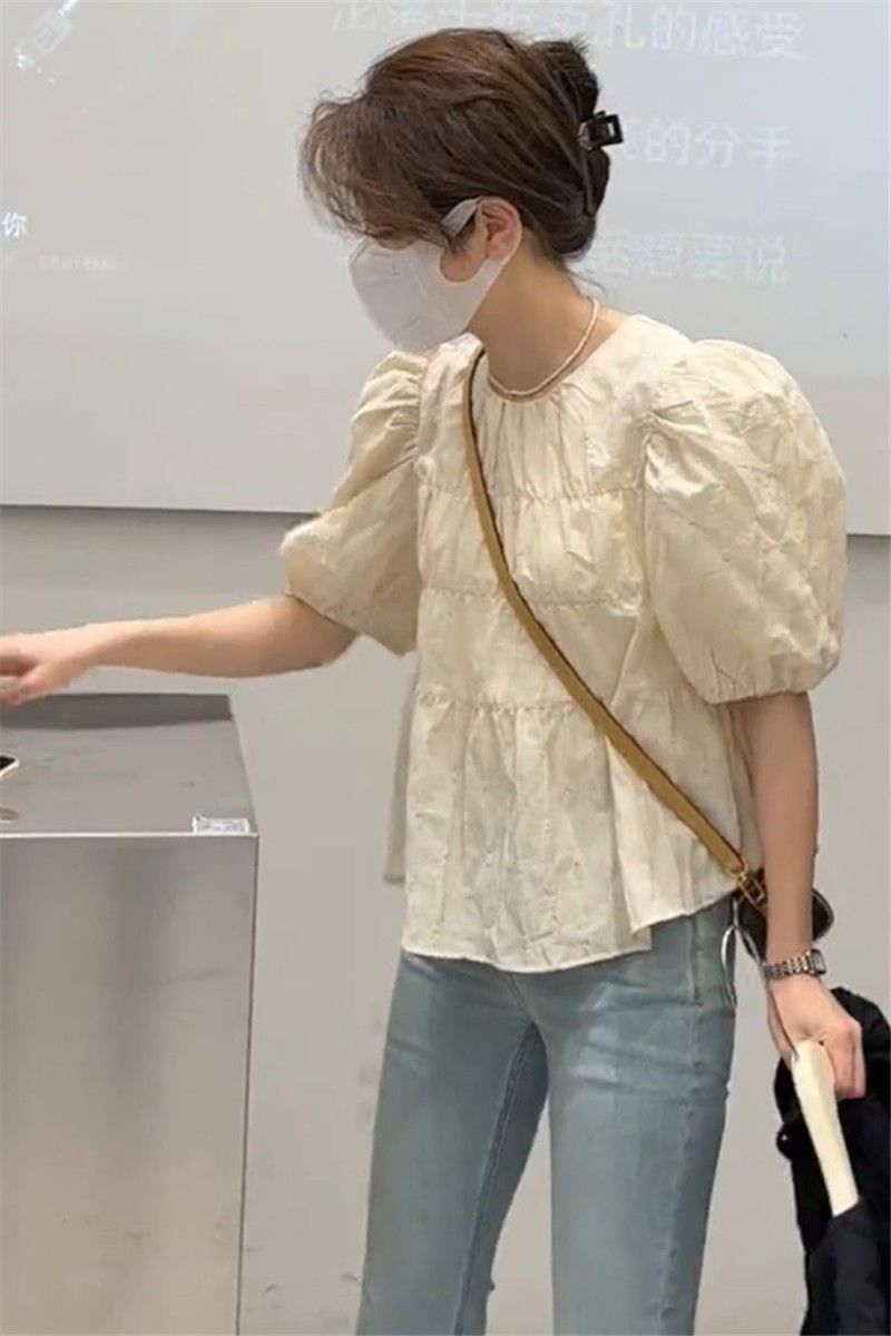泡泡袖襯衫女法式上衣短袖設計感小眾2025春夏新款小個子短款小衫