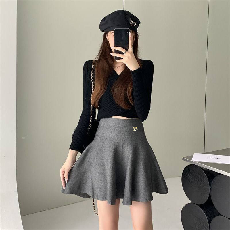 春秋新款女2025韓版毛線針織半身裙百褶裙蓬蓬傘裙高腰短裙A字裙