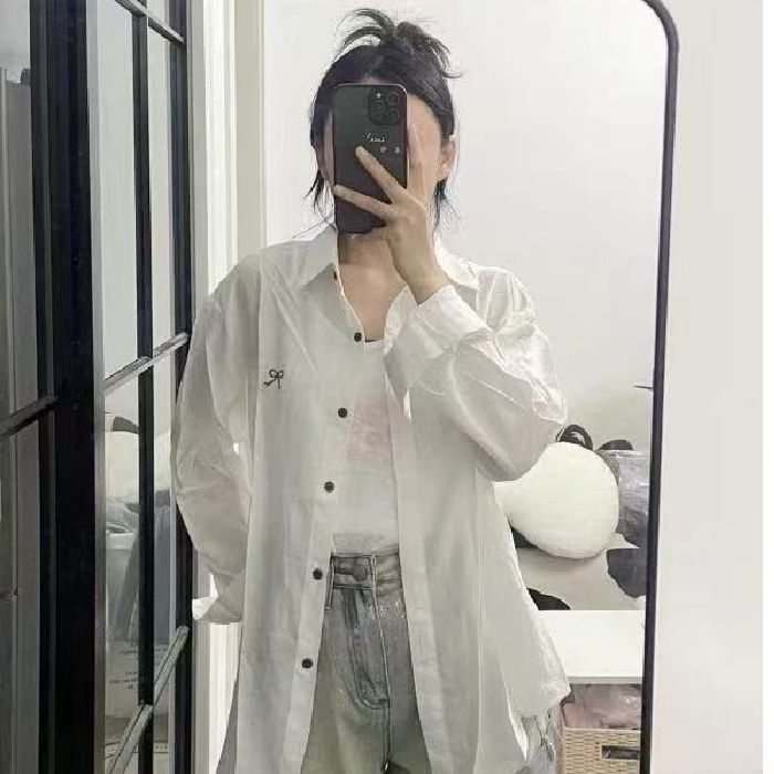 2025 new bow logo embroidery clean color casual long-sleeved bow sweet long-sleeved sunscreen shirt