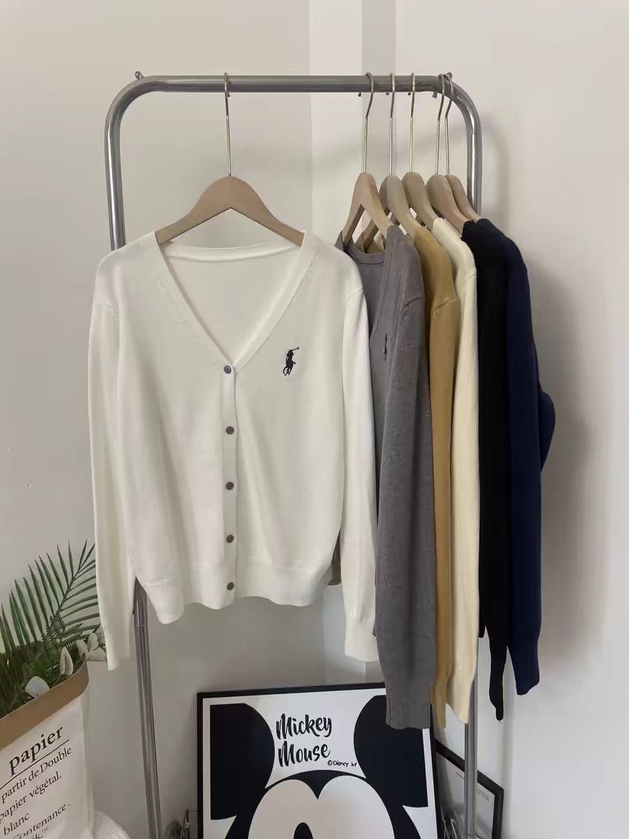 V-neck embroidered pony sweater for women 2025 early autumn new loose simple button thin sweater cardigan jacket