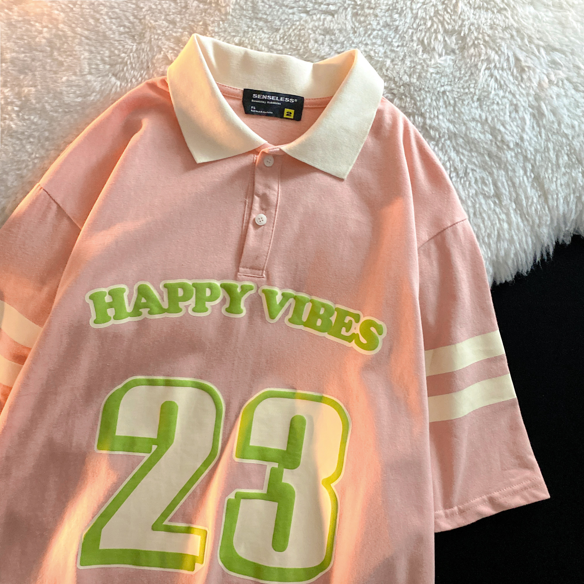 Official picture 6535 Cotton Harajuku Academy style vintage striped Polo shirt short-sleeved T-shirt women's top