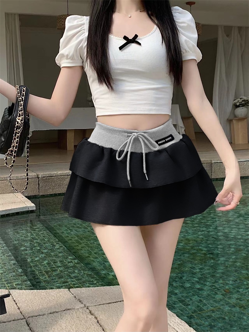 Real shot!  !  Cake A-line skirt for women with high waist fluffy skirt sports hip-pack short skirt