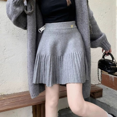 裙子溫柔韓系氣質淺色高腰a字百褶針織半身裙2025新款視覺系短裙