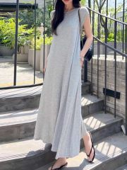 高級感黑色垂感背心連衣裙女早秋新款韓系設計感氣質無袖長裙