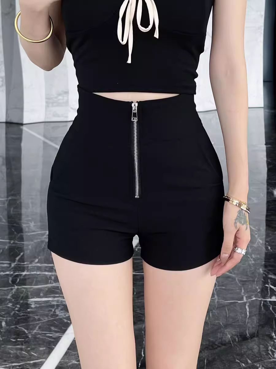 High-waisted shorts for women in spring 2025 new slim and sexy small tight stretch hot girls group black boot pants