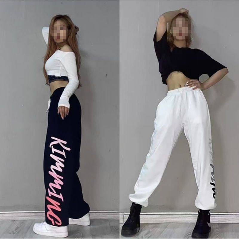 跨境亞馬遜速賣通高腰束腳寬鬆歐美辣妹風jazz跳舞hiphop運動褲女