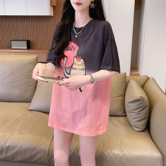 首發實拍納米絲T恤新款防曬衣印花寬鬆中長款短袖上衣T恤