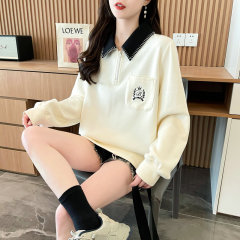 首發實拍華棉棒球服新款上衣大碼學院風復古寬鬆OP領衛衣女