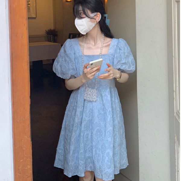 外貿2025春夏新款仙女方裙泡泡袖蓬蓬公主小個子連衣裙