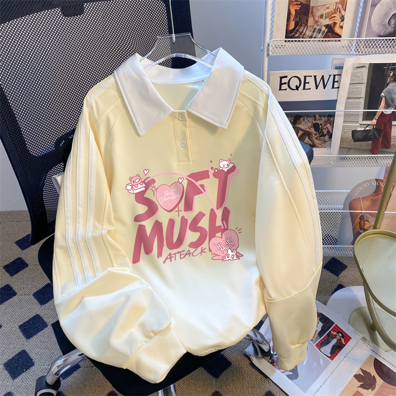 First launch real-life Chinese cotton composite milk silk 2025 three-bar new POLO thin sweatshirt