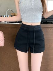 Light Gray Casual Sports Shorts Women's Summer Short Pants for Petite Girls Skinny Leggings Drawstring High Waist Slim Straight Pants 