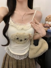 Unique design three-dimensional plush puppy suspender vest with slim fit and slim top
