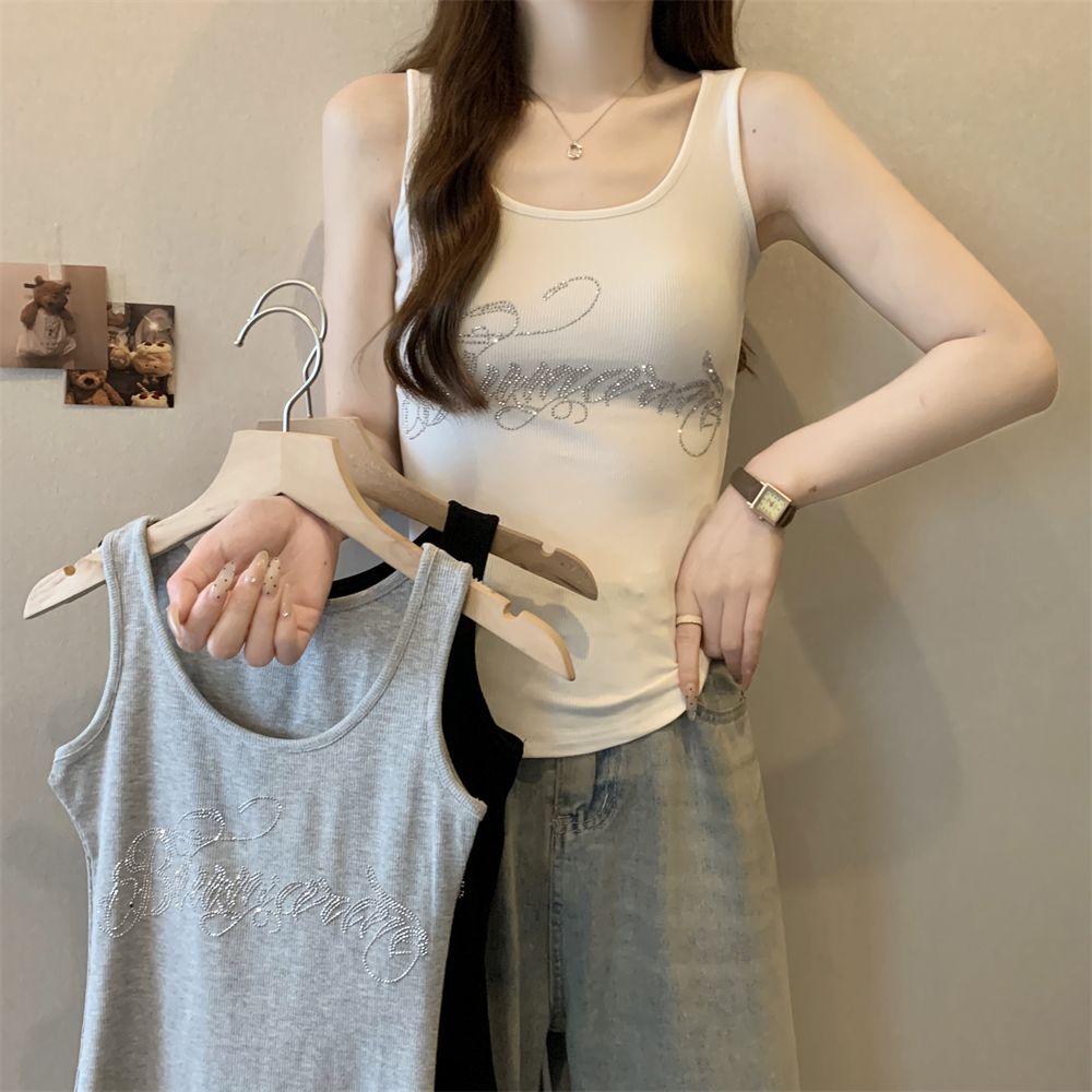 實拍 夏季韓版吊帶背心女燙鑽打底衫女新款純棉吊帶T恤上衣女