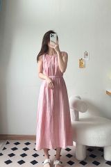 French retro temperament smudged suspender dress for women in summer beach vacation one-shoulder pink beautiful skirt