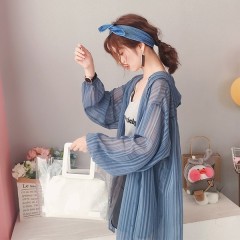 Sunscreen clothing 2025 summer ultra-thin ice silk women's mid-length hooded cardigan coat