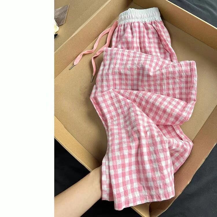 Slim and drooping plaid narrow version casual pants for women in summer new thin loose versatile casual pants