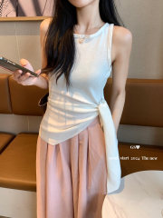 Irregular strap knitted suspender vest for women in summer new style for design niche slit sleeveless top
