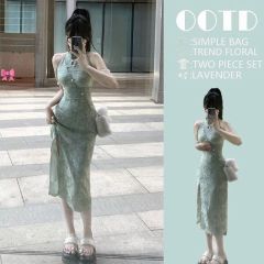 New Chinese style cool green and improved cheongsam sexy and charming halter neck dress for women in summer