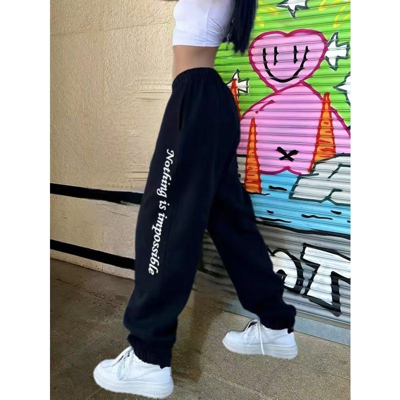 跨境亞馬遜速賣通高腰束腳寬鬆歐美辣妹風jazz跳舞hiphop運動褲女