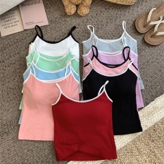 Contrast color suspender vest for women with breast pad beautiful back lingerie base