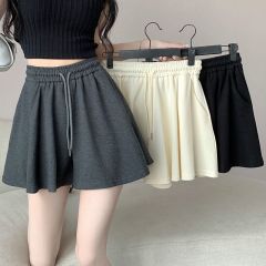 Women's Gray Athletic Shorts - Summer 2025 New Loose and Slimming Casual Versatile High-Waist Wide Leg A-Line Shorts