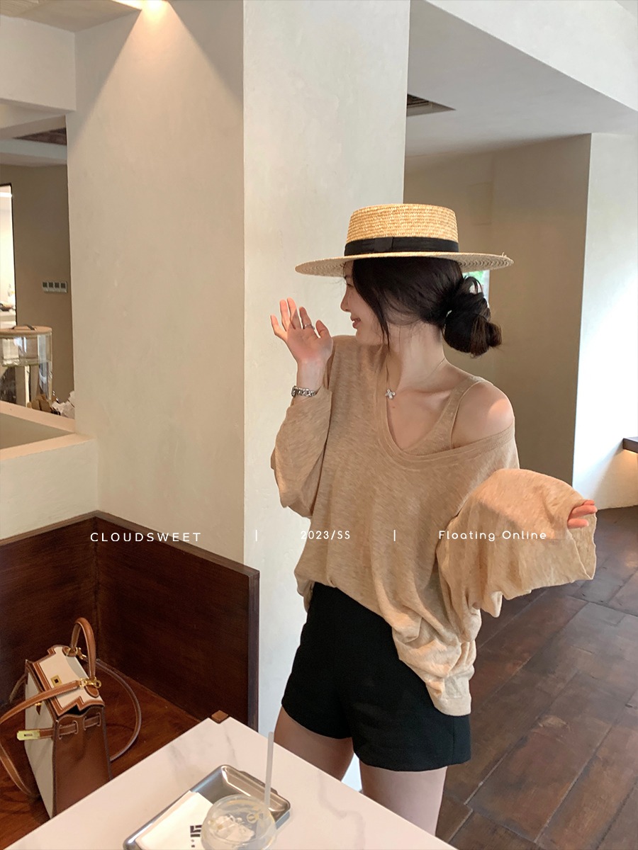 CloudSweet Baiyun Sweet 100s water-soluble wool sunscreen knitted top for women's summer thin long-sleeved shirt T
