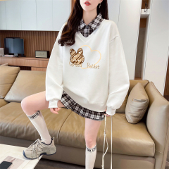 First shot of the real-time collar twill, thin top POLO collar plaid sweatshirt, women's long-sleeved jacket