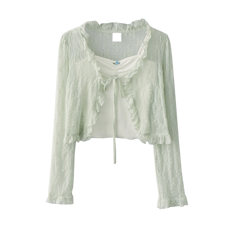 New spring and summer sweet girl black ears lace cardigan thin short jacket top loose cardigan women