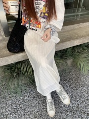 Real shot New Korean version solid color gentle lace jacquard slim and high waist A-line skirt