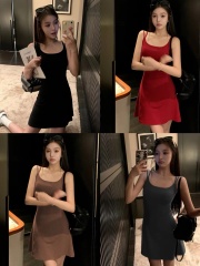 人棉雙肩帶吊帶裙82025新款雙肩細帶女外穿修身顯腰細A字連衣裙